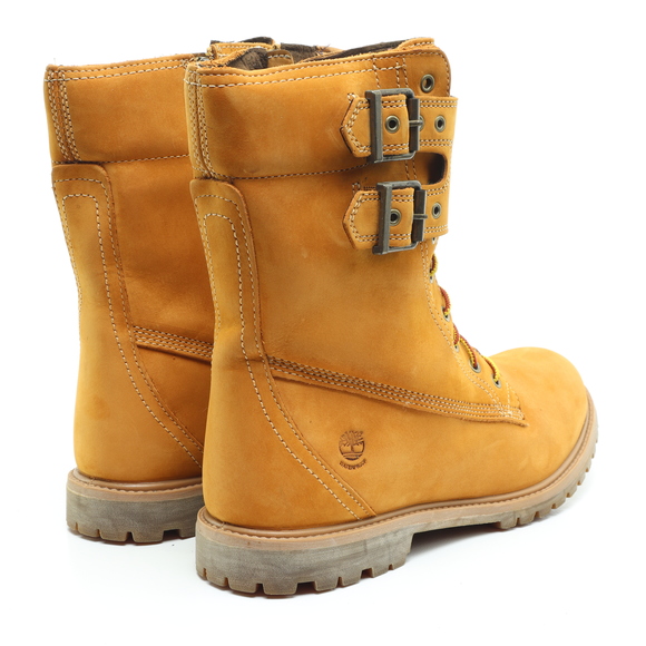 Timberland Mid-Calf Double Strap Leather Lace Up Boots Women 11 Tan - Picture 12 of 17